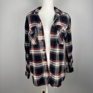 Outdoor Life Thick Flanel Plaid Mens Shirt Medium Red Black Button Front Pockets
